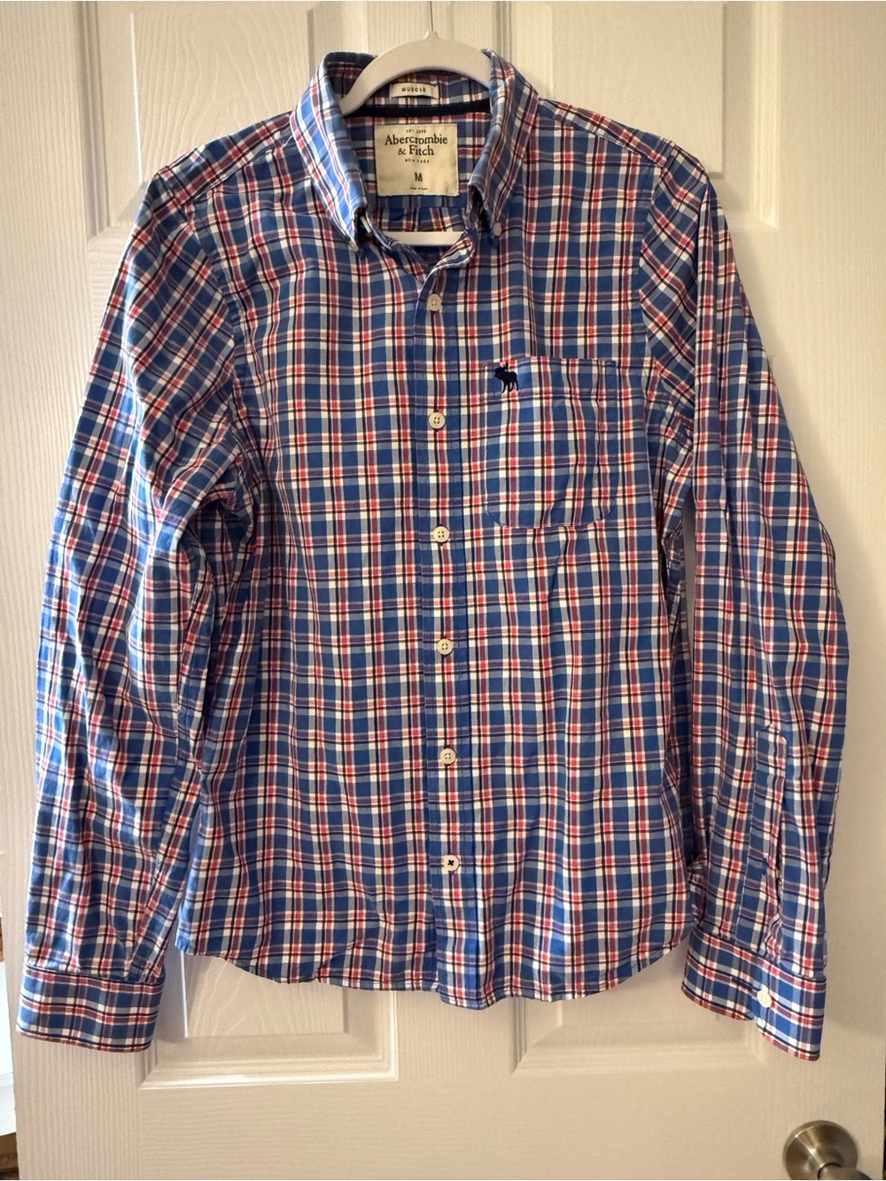 Abercrombie & Fitch Men's Blue Plaid Button-Down Shirt muscle Sz M